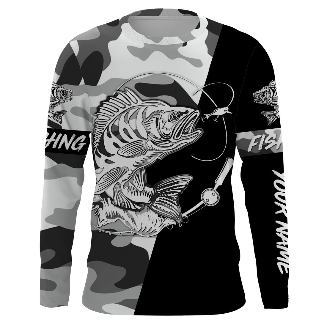 Perch Ice fishing winter camo custom name sun protection long sleeve fishing, Perch NQS4093