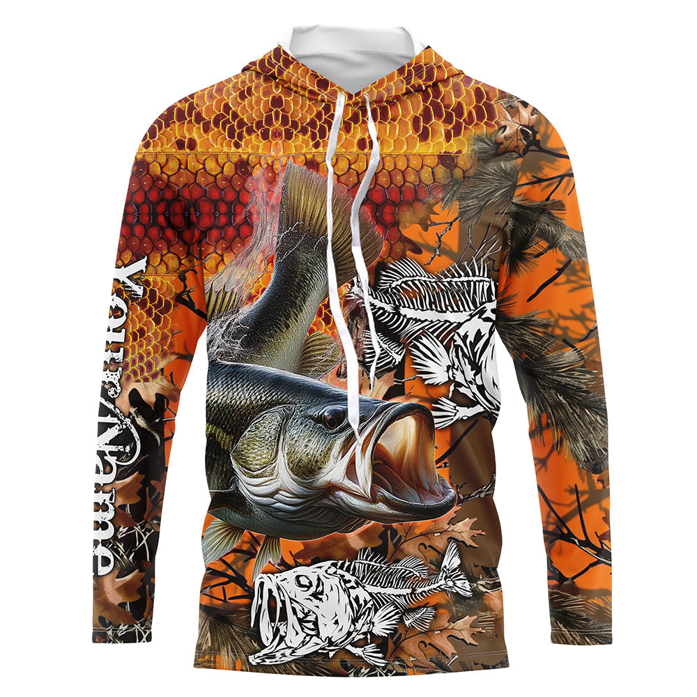 Largemouth Bass fishing orange camo performance long sleeve fishing, Bass fishing NQS4293