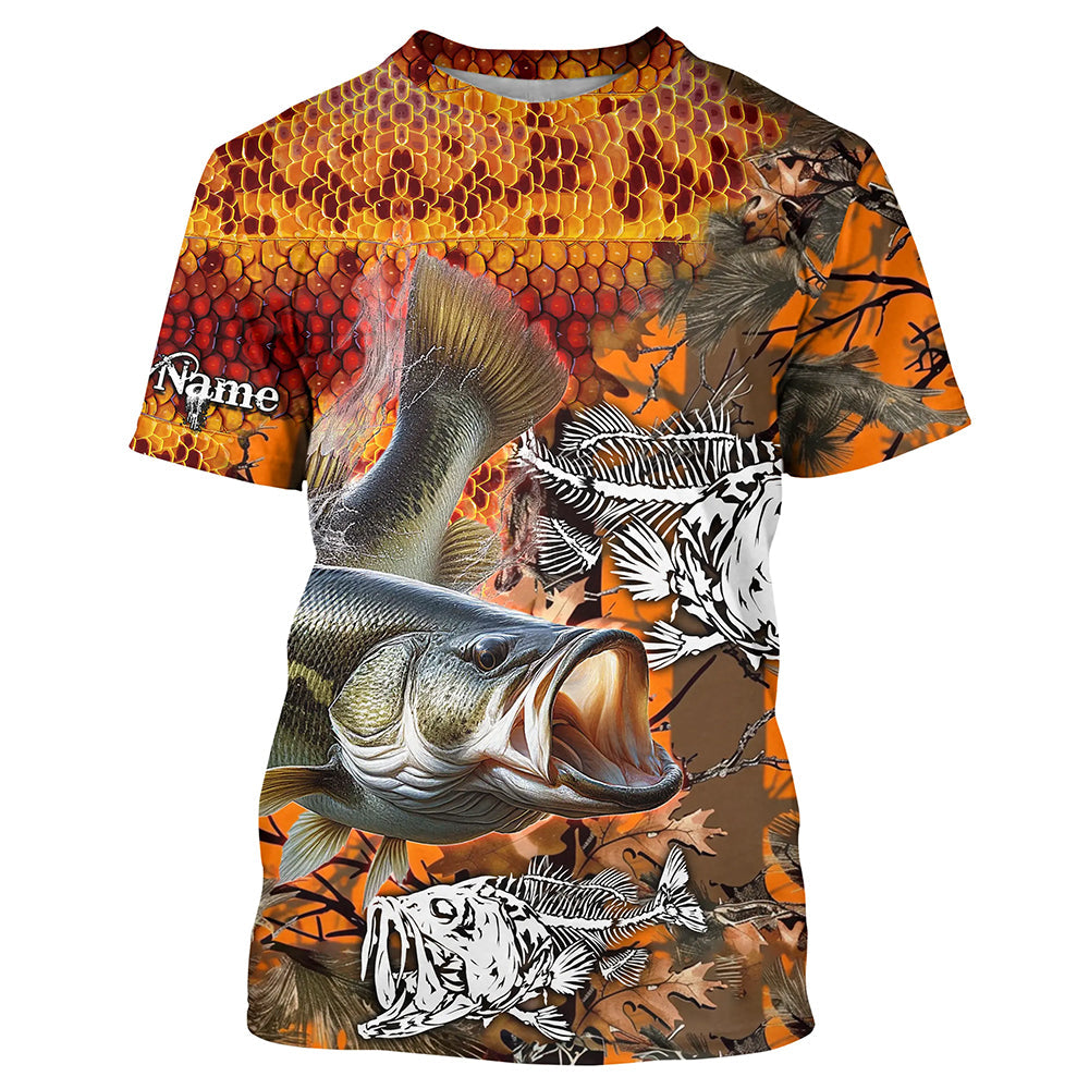 Largemouth Bass fishing orange camo performance long sleeve fishing, Bass fishing NQS4293