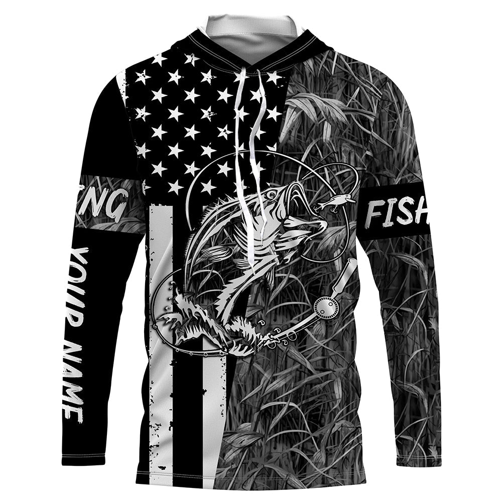Bass Fishing American Flag patriotic gray Camo custom Performance Long Sleeve fishing for angler NQSD98