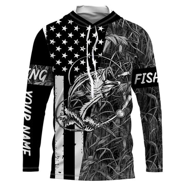 Bass Fishing American Flag patriotic gray Camo custom Performance Long Sleeve fishing for angler NQSD98