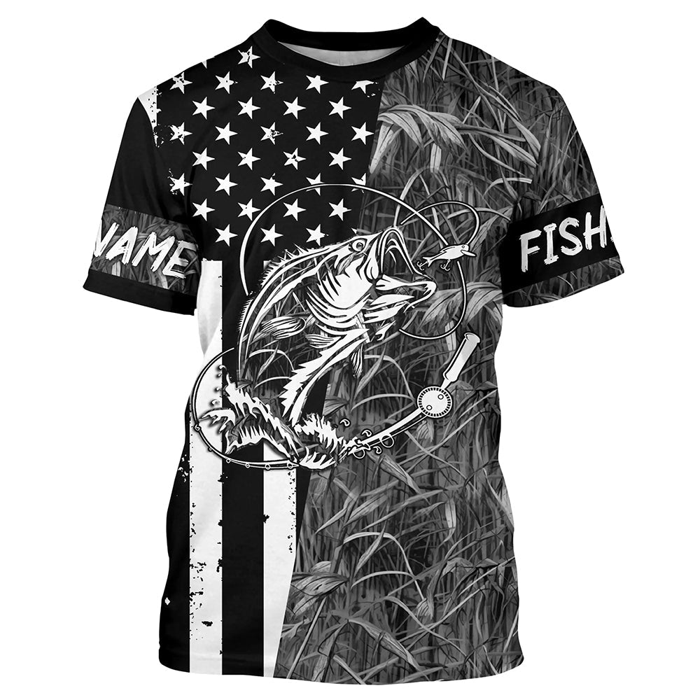 Bass Fishing American Flag patriotic gray Camo custom Performance Long Sleeve fishing for angler NQSD98