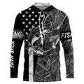 Walleye fishing custom name black American flag camo performance long sleeve fishing NQSD99