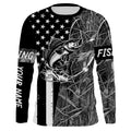 Walleye fishing custom name black American flag camo performance long sleeve fishing NQSD99