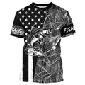 Walleye fishing custom name black American flag camo performance long sleeve fishing NQSD99