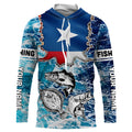 Texas Flag Redfish, trout, flounder blue wave camo custom name performance long sleeve fishing NQS5440