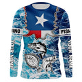 Texas Flag Redfish, trout, flounder blue wave camo custom name performance long sleeve fishing NQS5440