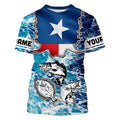 Texas Flag Redfish, trout, flounder blue wave camo custom name performance long sleeve fishing NQS5440