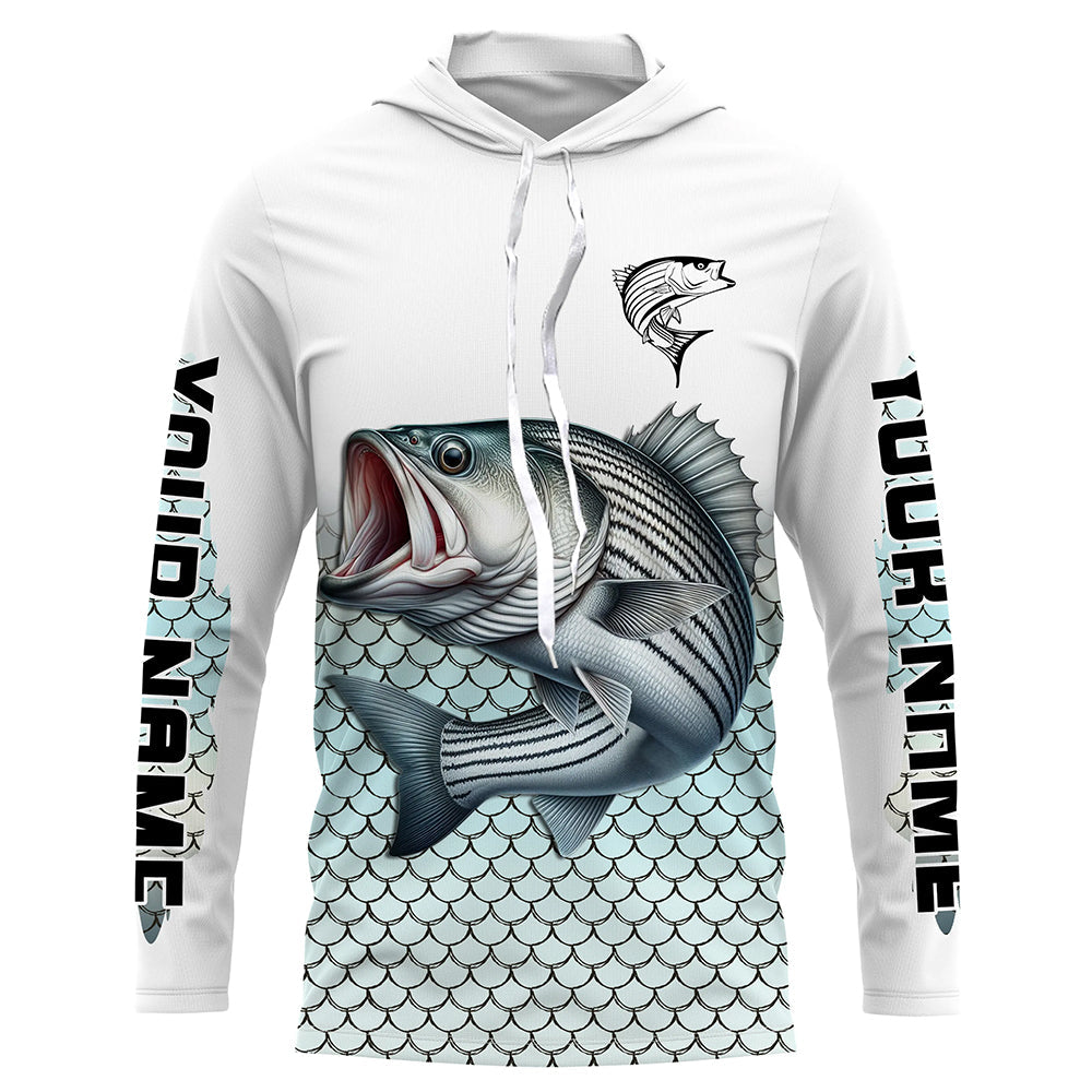 Striped Bass Fishing, Striper scales Custom name Long Sleeve performance Fishing NQS4513