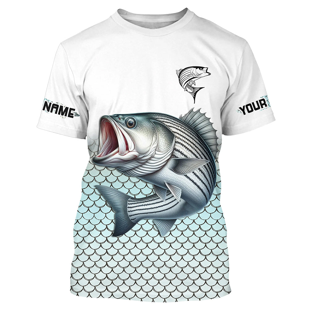Striped Bass Fishing, Striper scales Custom name Long Sleeve performance Fishing NQS4513