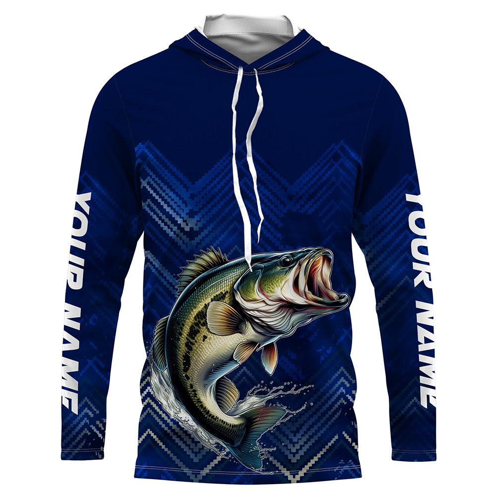 Largemouth Bass fishing blue camo Custom UV protection performance long sleeve fishing NQS7159