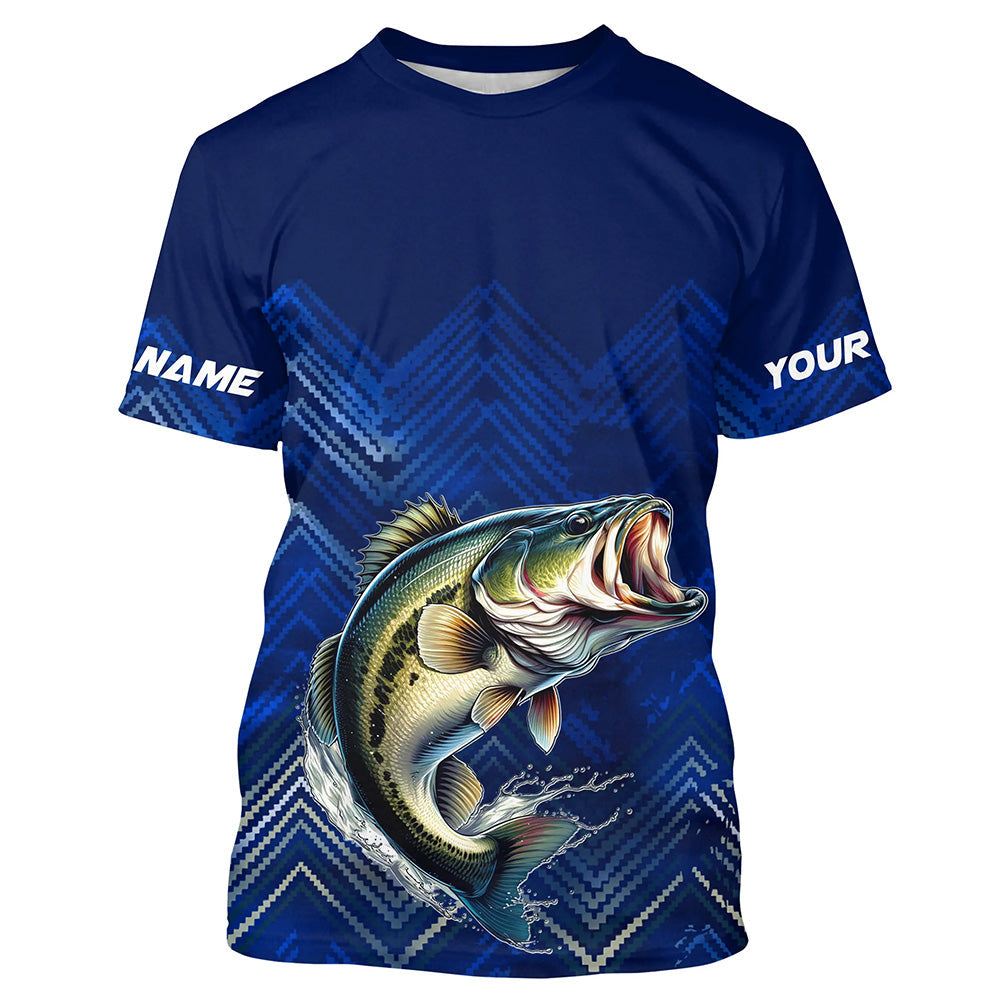 Largemouth Bass fishing blue camo Custom UV protection performance long sleeve fishing NQS7159