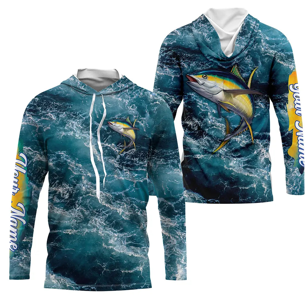 Tuna saltwater fishing custom blue sea wave ocean camo fishing tournament long sleeve fishing NQS4887
