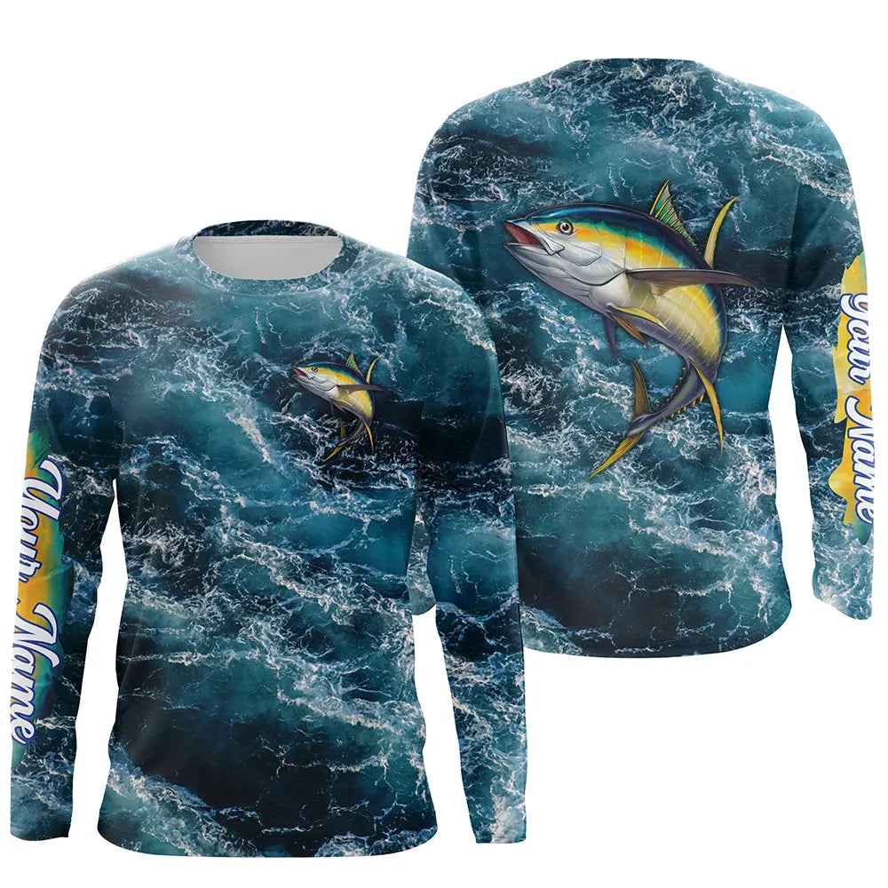 Tuna saltwater fishing custom blue sea wave ocean camo fishing tournament long sleeve fishing NQS4887