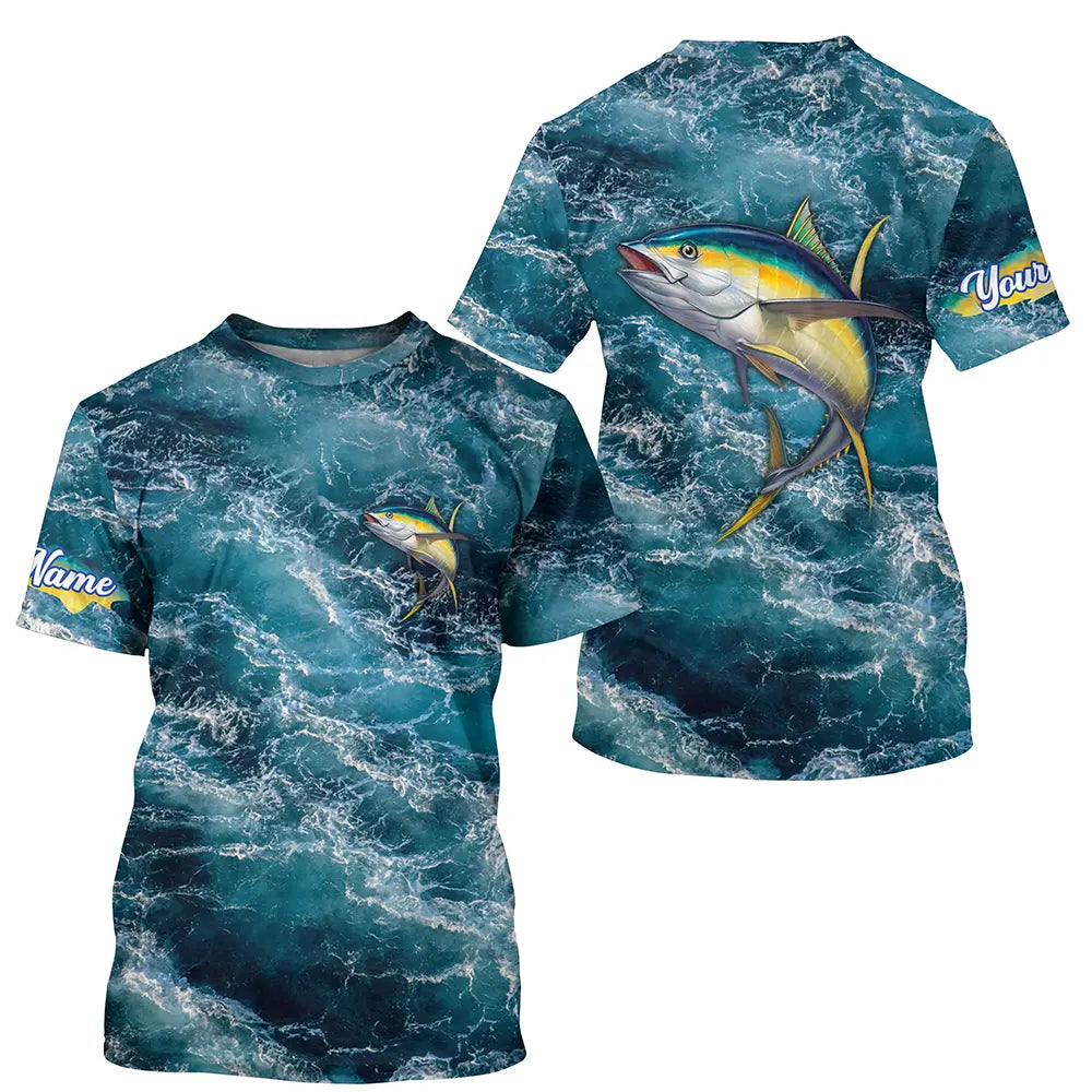 Tuna saltwater fishing custom blue sea wave ocean camo fishing tournament long sleeve fishing NQS4887