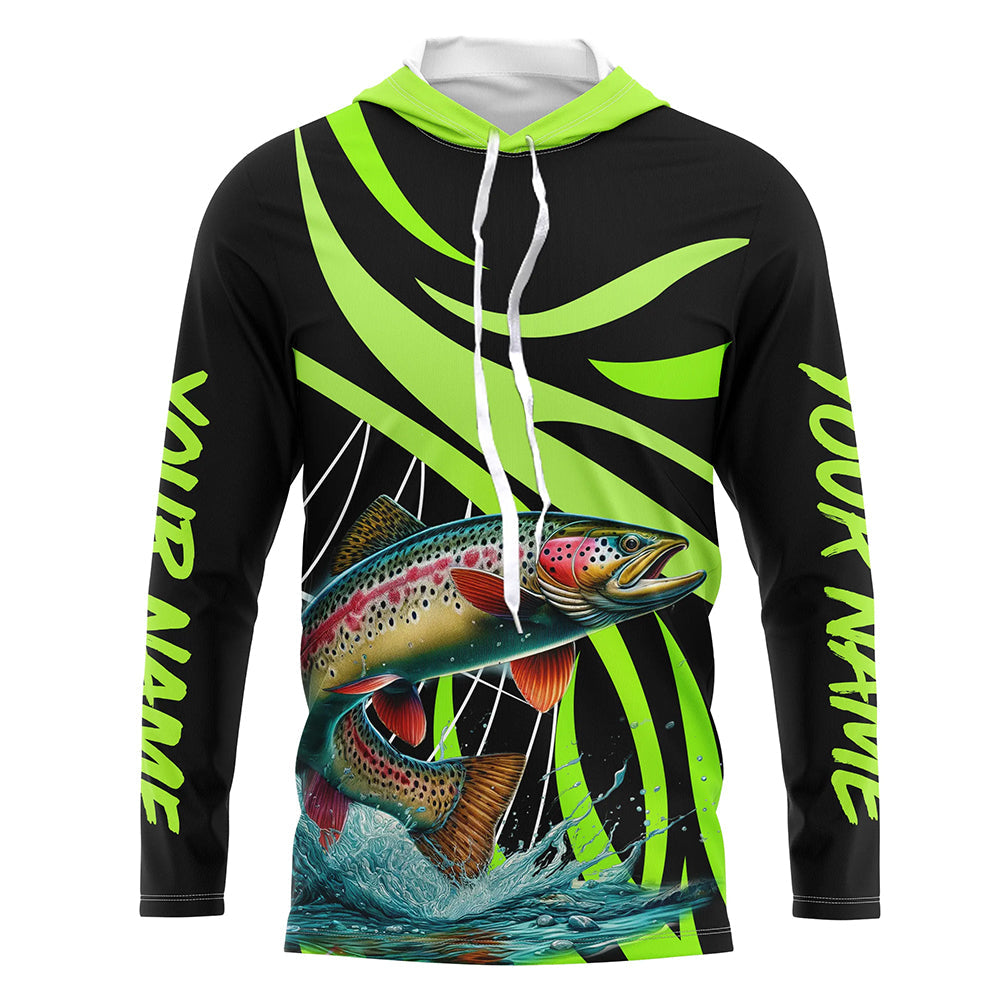 Personalized Rainbow trout Performance Long Sleeve Fishing, Tournament Fishing | Green NQS7449
