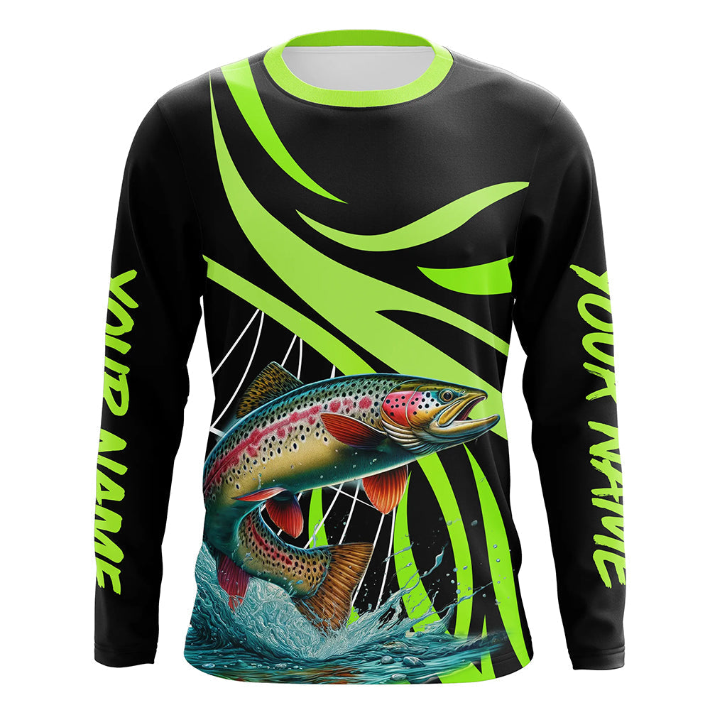 Personalized Rainbow trout Performance Long Sleeve Fishing, Tournament Fishing | Green NQS7449