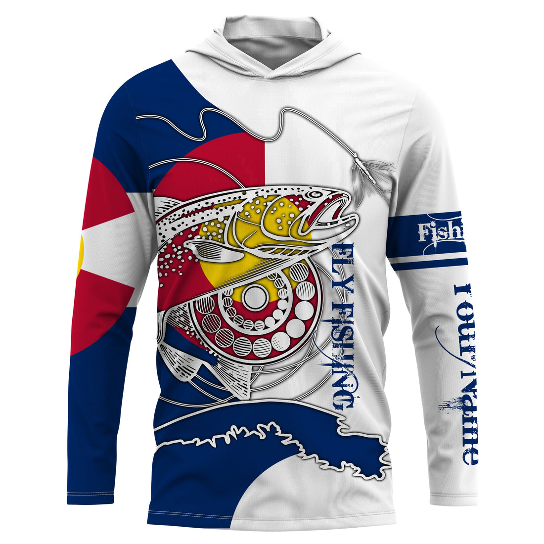 Trouts fly fishing Colorado flag Custom Name UV sun protection UPF 30+ performance fly fishing NQS3580