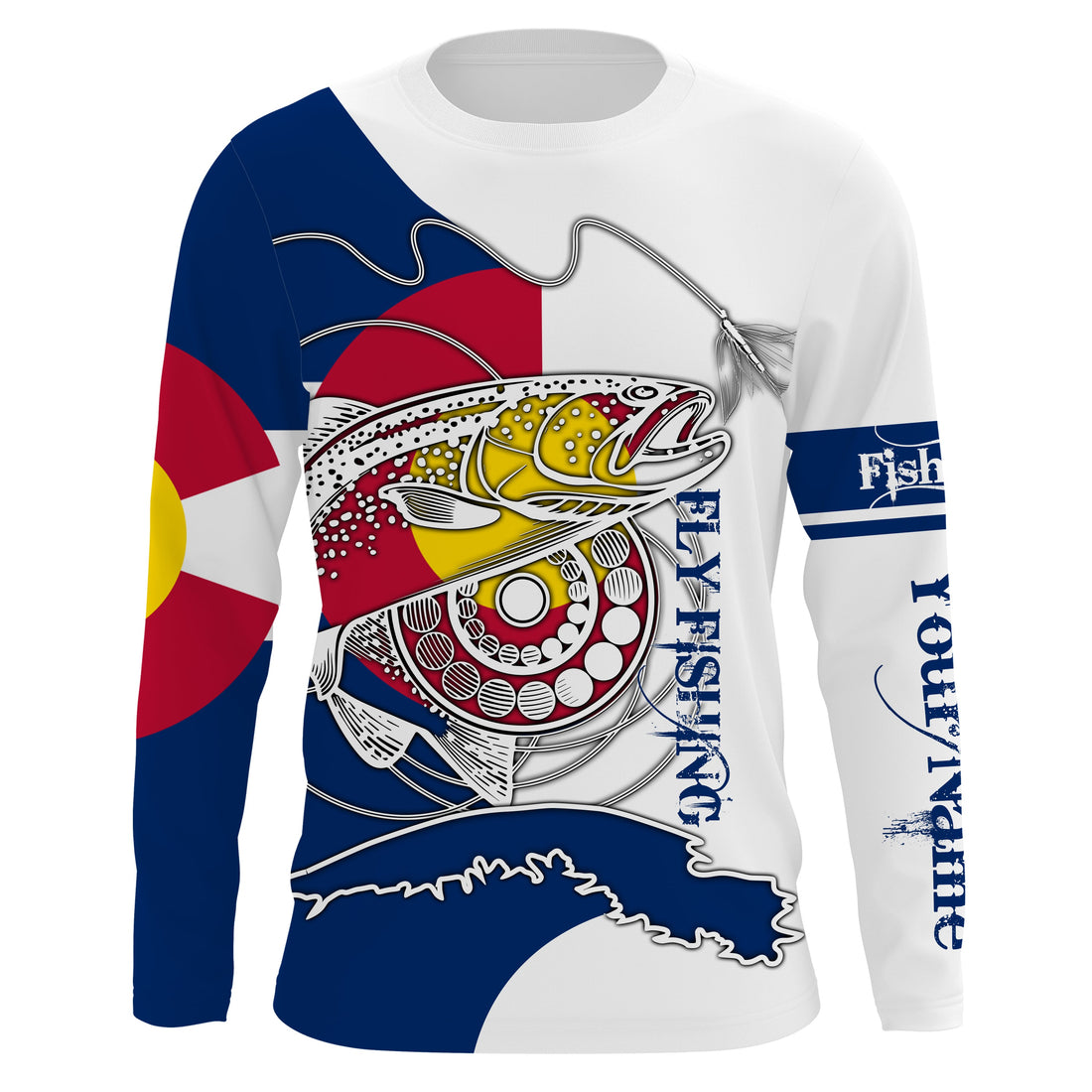 Trouts fly fishing Colorado flag Custom Name UV sun protection UPF 30+ performance fly fishing NQS3580