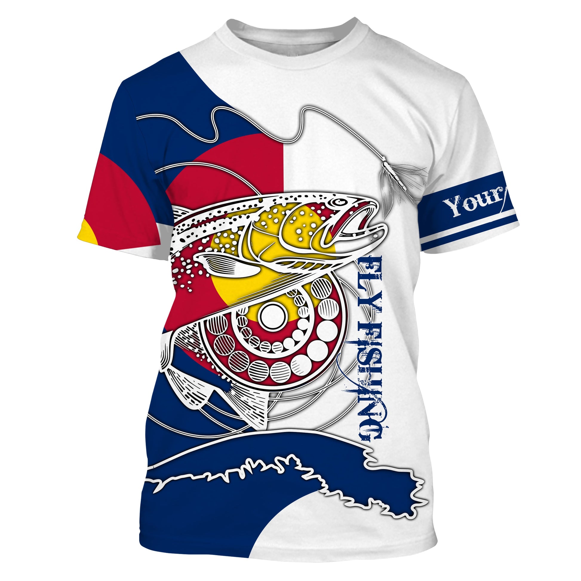 Trouts fly fishing Colorado flag Custom Name UV sun protection UPF 30+ performance fly fishing NQS3580