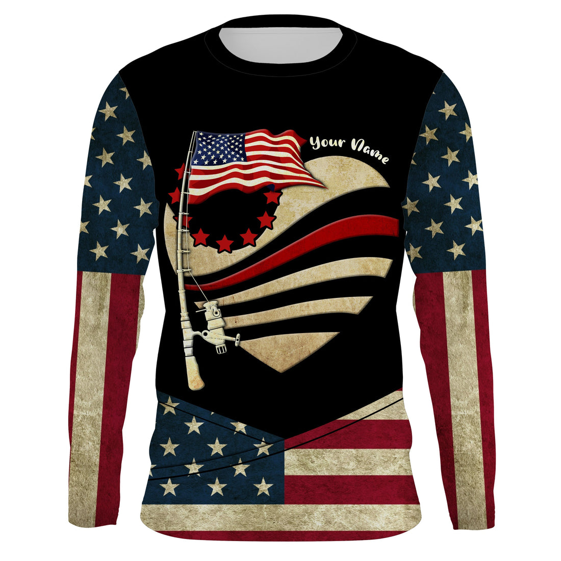 American Flag fishing rod Custom Name US flag long sleeves, hooded fishing, Personalized Gifts for Fisherman NQS2930