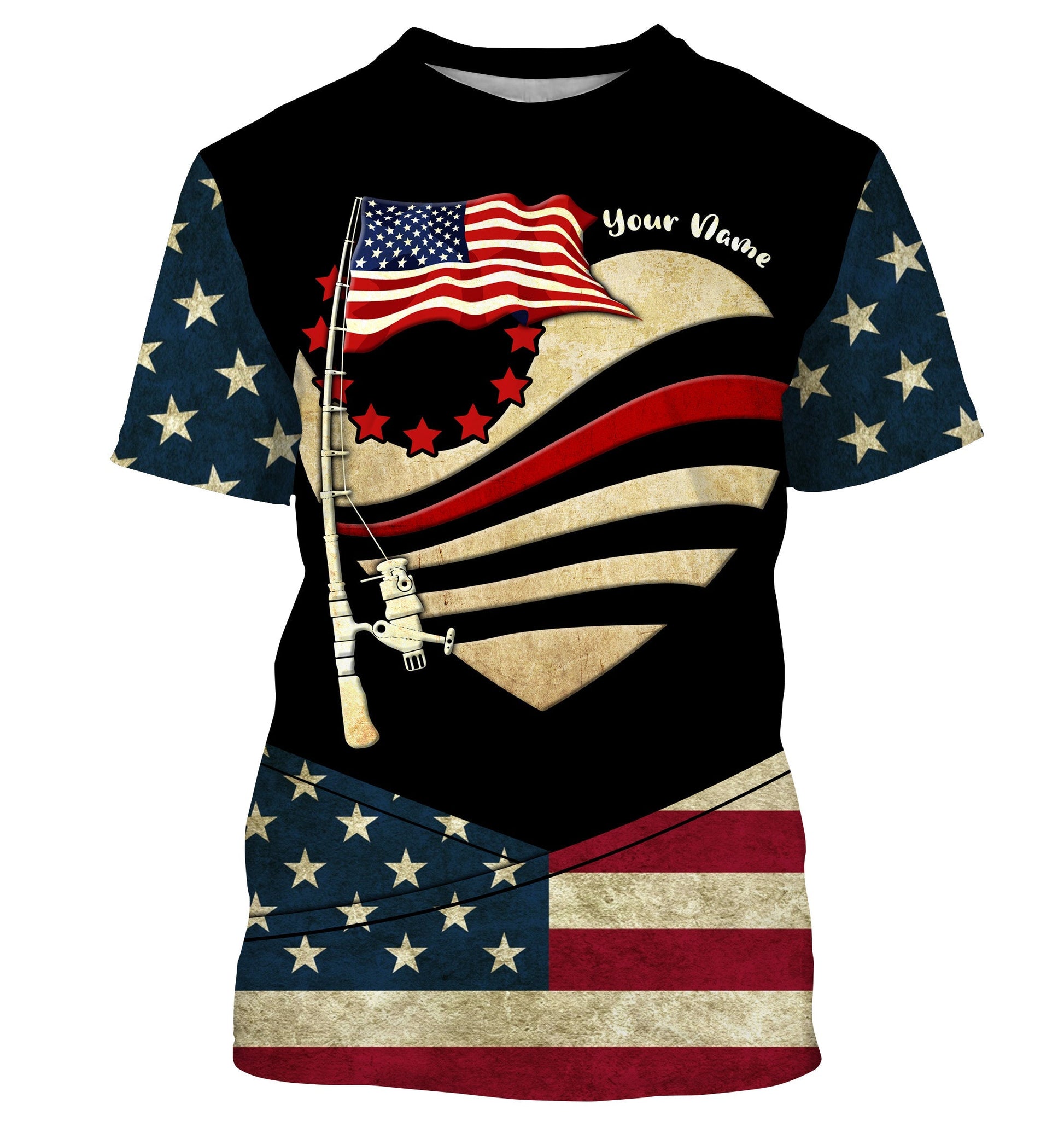 American Flag fishing rod Custom Name US flag long sleeves, hooded fishing, Personalized Gifts for Fisherman NQS2930