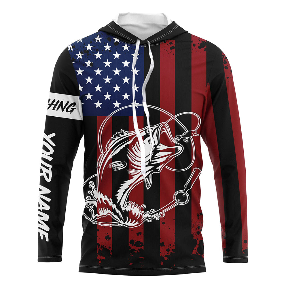 Black American flag Bass fishing tattoo customize performance long sleeves patriotic Fishing NQS6131