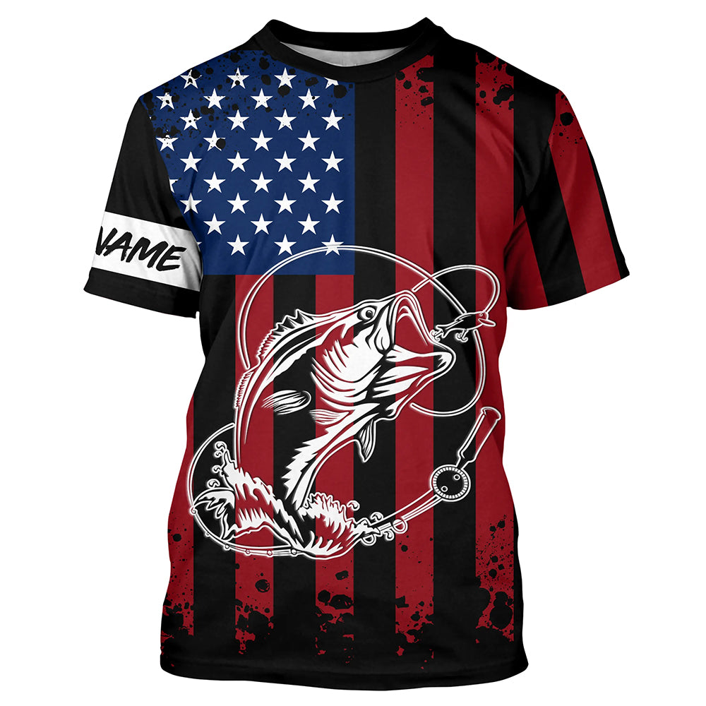 Black American flag Bass fishing tattoo customize performance long sleeves patriotic Fishing NQS6131