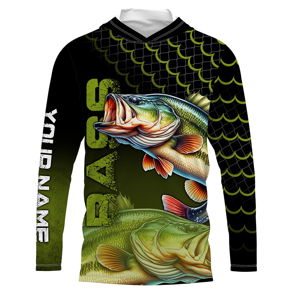 Largemouth bass fishing green custom sun protection long sleeve fishing, bass fishing NQS4312