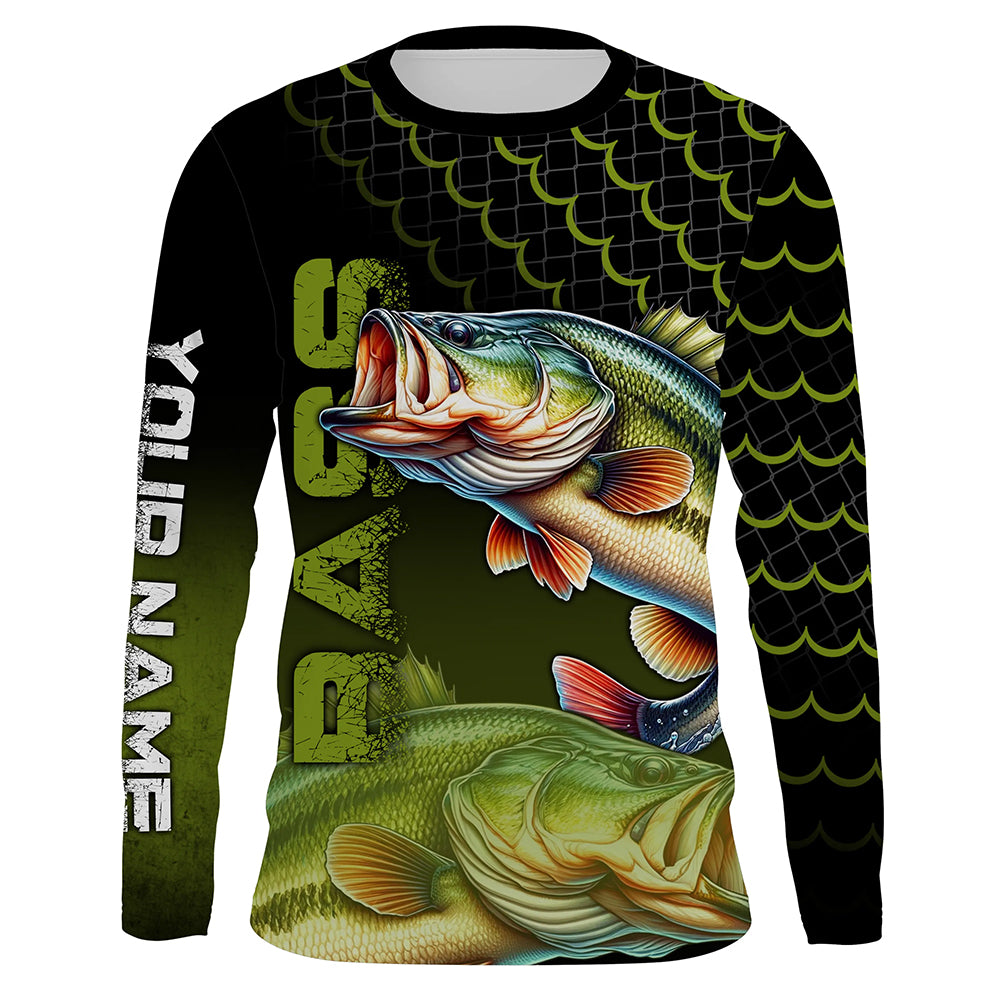 Largemouth bass fishing green custom sun protection long sleeve fishing, bass fishing NQS4312