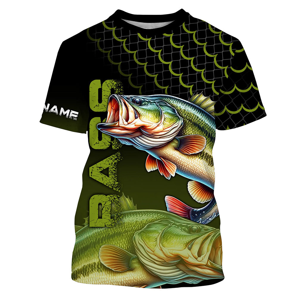 Largemouth bass fishing green custom sun protection long sleeve fishing, bass fishing NQS4312