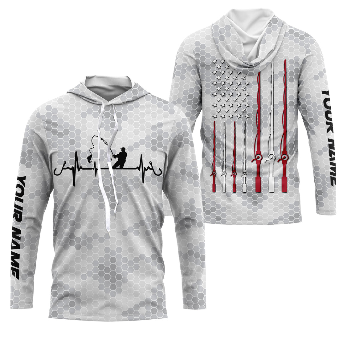 Fishing Heartbeat American flag fishing rod custom name Long Sleeve performance Fishing NQS4533