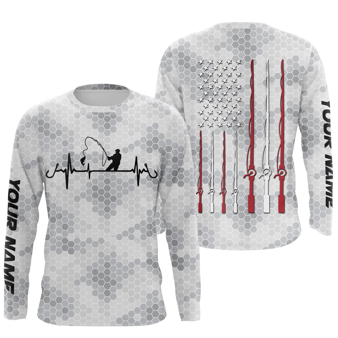 Fishing Heartbeat American flag fishing rod custom name Long Sleeve performance Fishing NQS4533