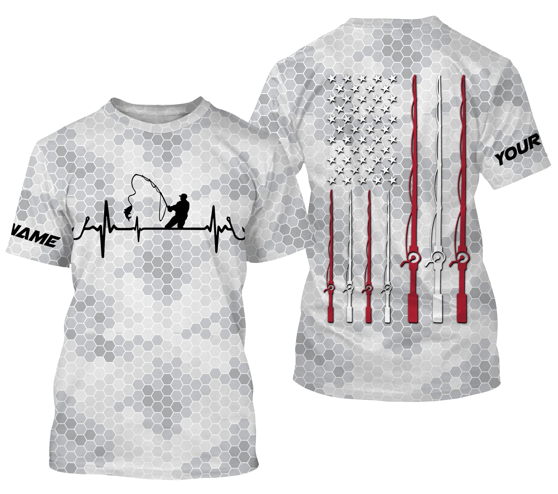 Fishing Heartbeat American flag fishing rod custom name Long Sleeve performance Fishing NQS4533