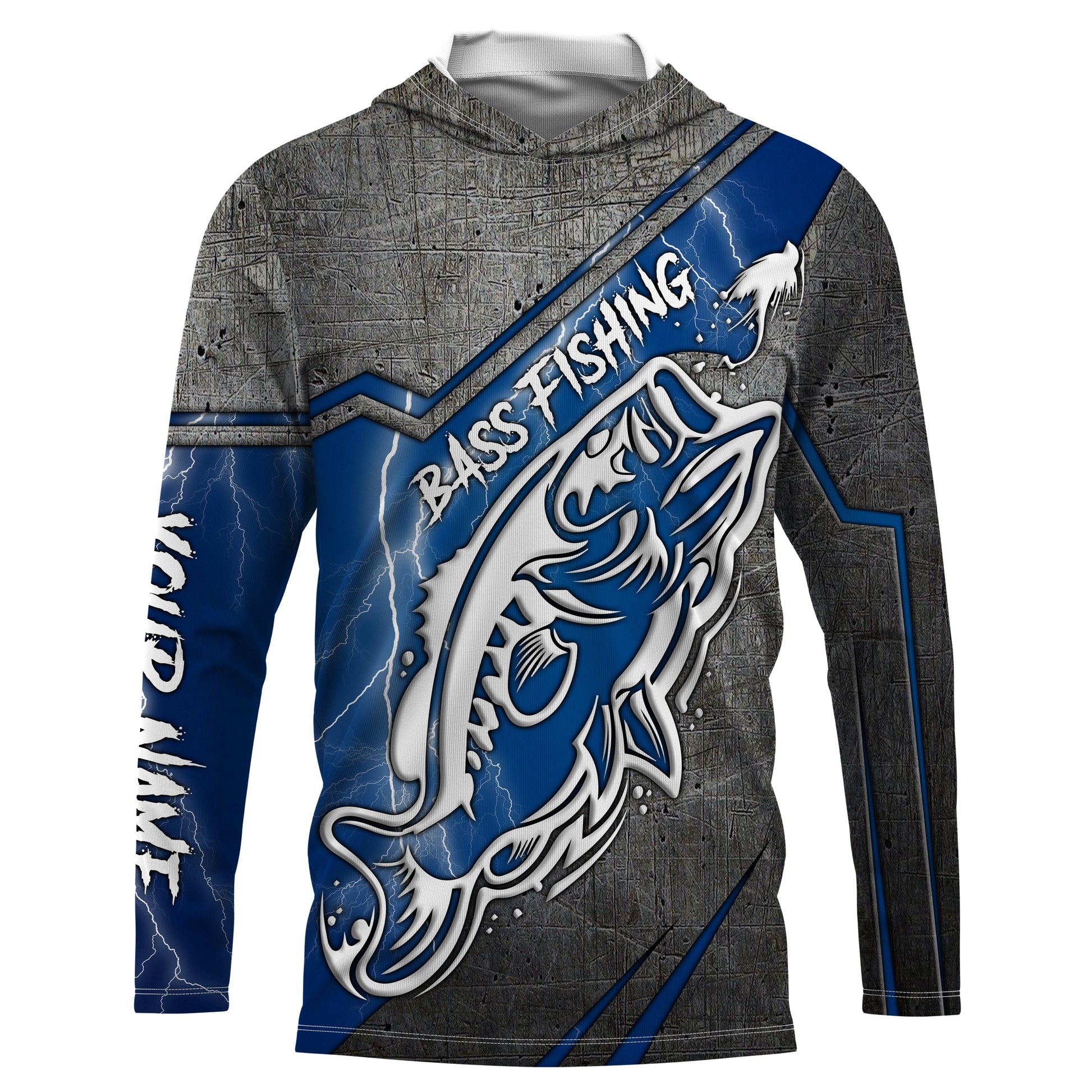 Largemouth bass fishing tattoo Custom Name 3D All over printed Fishing UV protection UPF 30+, blue lightning fishing NQS2816