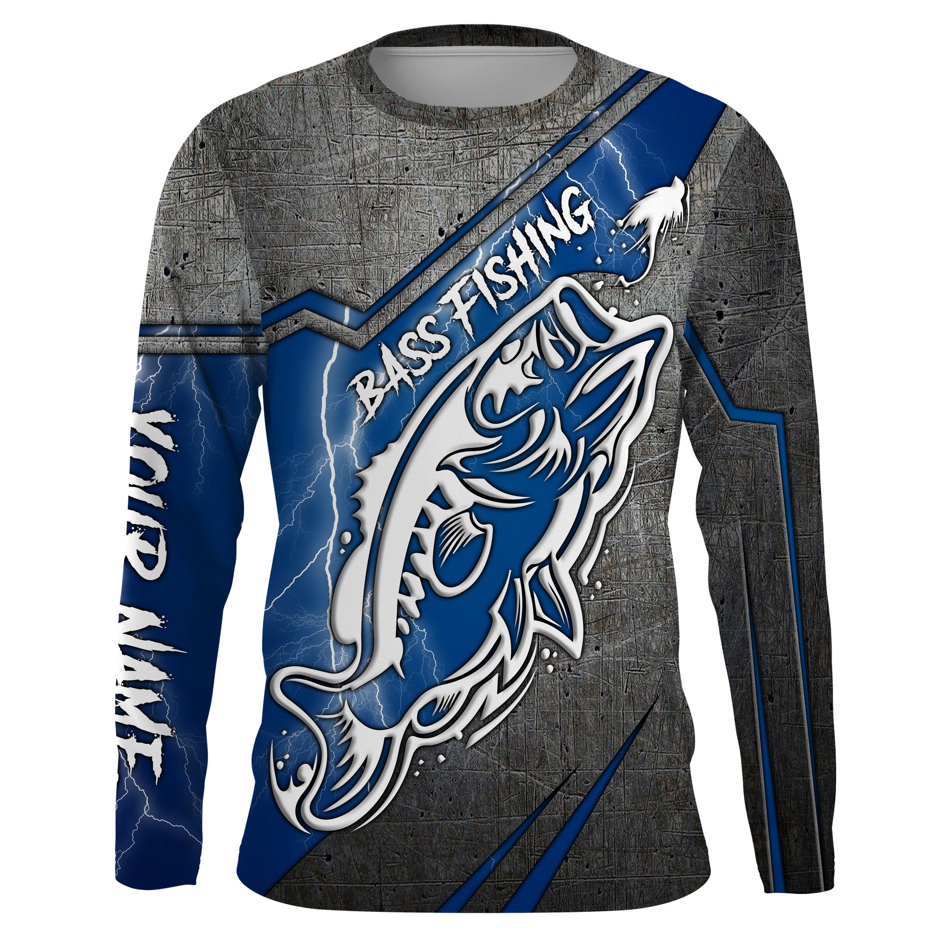 Largemouth bass fishing tattoo Custom Name 3D All over printed Fishing UV protection UPF 30+, blue lightning fishing NQS2816