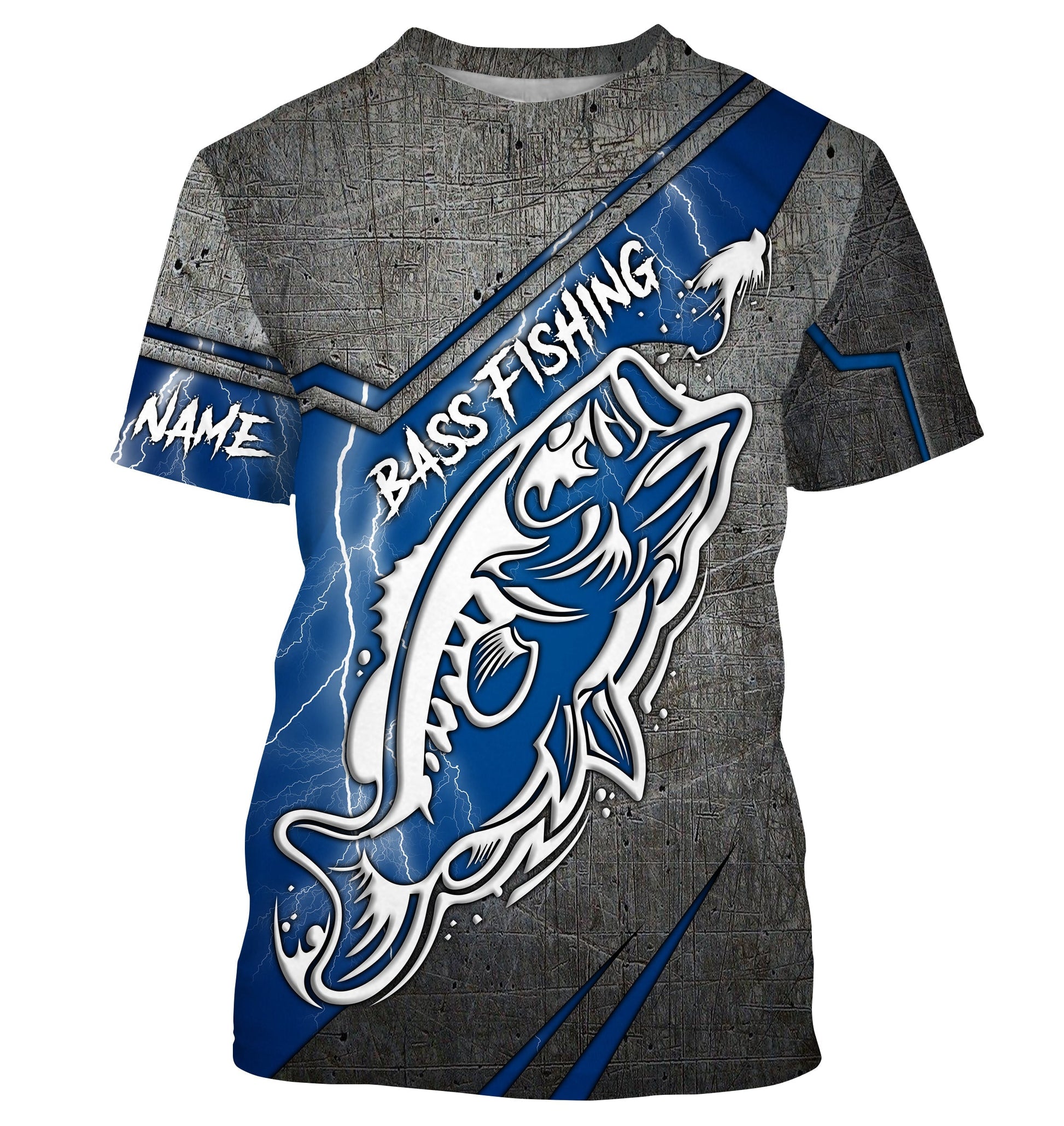 Largemouth bass fishing tattoo Custom Name 3D All over printed Fishing UV protection UPF 30+, blue lightning fishing NQS2816