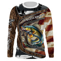 Walleye Fishing camo American flag patriotic Customize name long sleeves fishing NQS1433