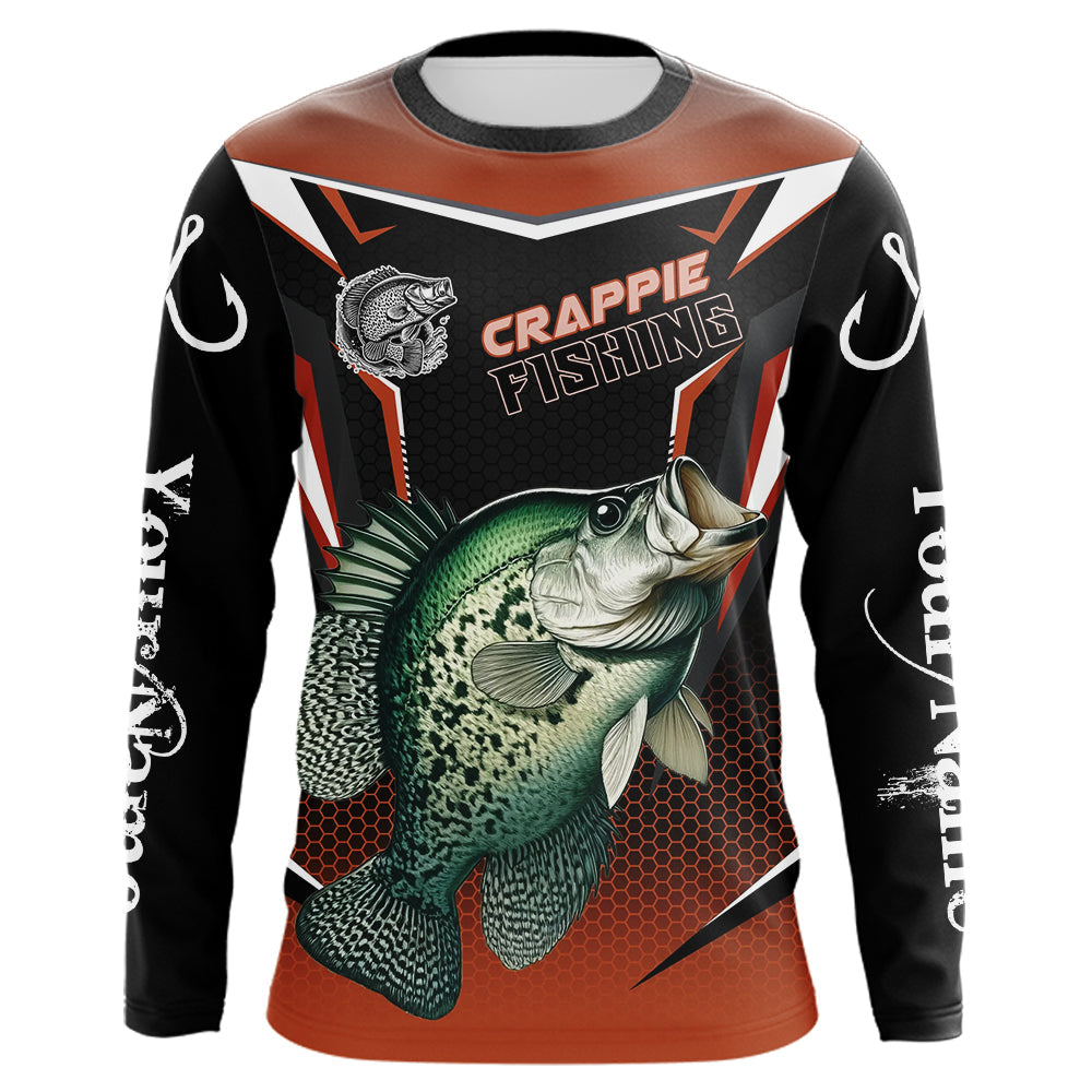 Black and Orange Crappie Long Sleeve Fishing, Personalized Crappie Fishing Tounament NQS9680