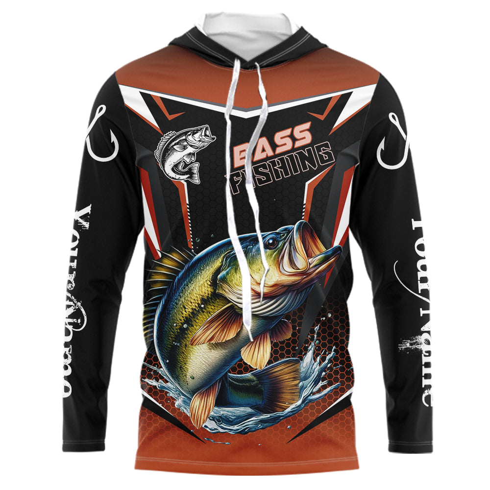 Black and Orange Largemouth Bass Long Sleeve Fishing, Personalized Bass Fishing Tounament NQS9681