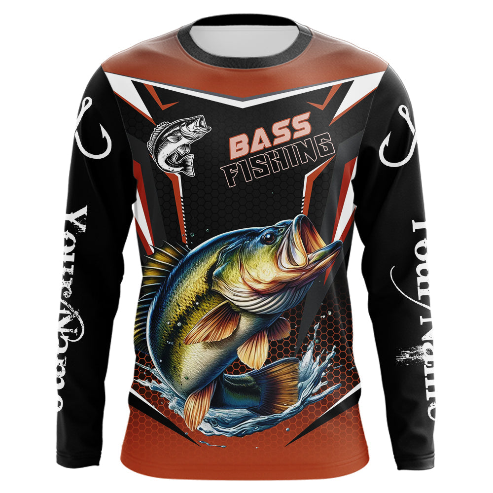 Black and Orange Largemouth Bass Long Sleeve Fishing, Personalized Bass Fishing Tounament NQS9681