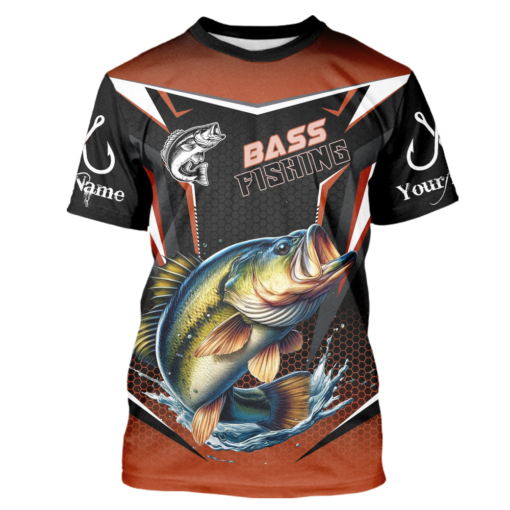 Black and Orange Largemouth Bass Long Sleeve Fishing, Personalized Bass Fishing Tounament NQS9681