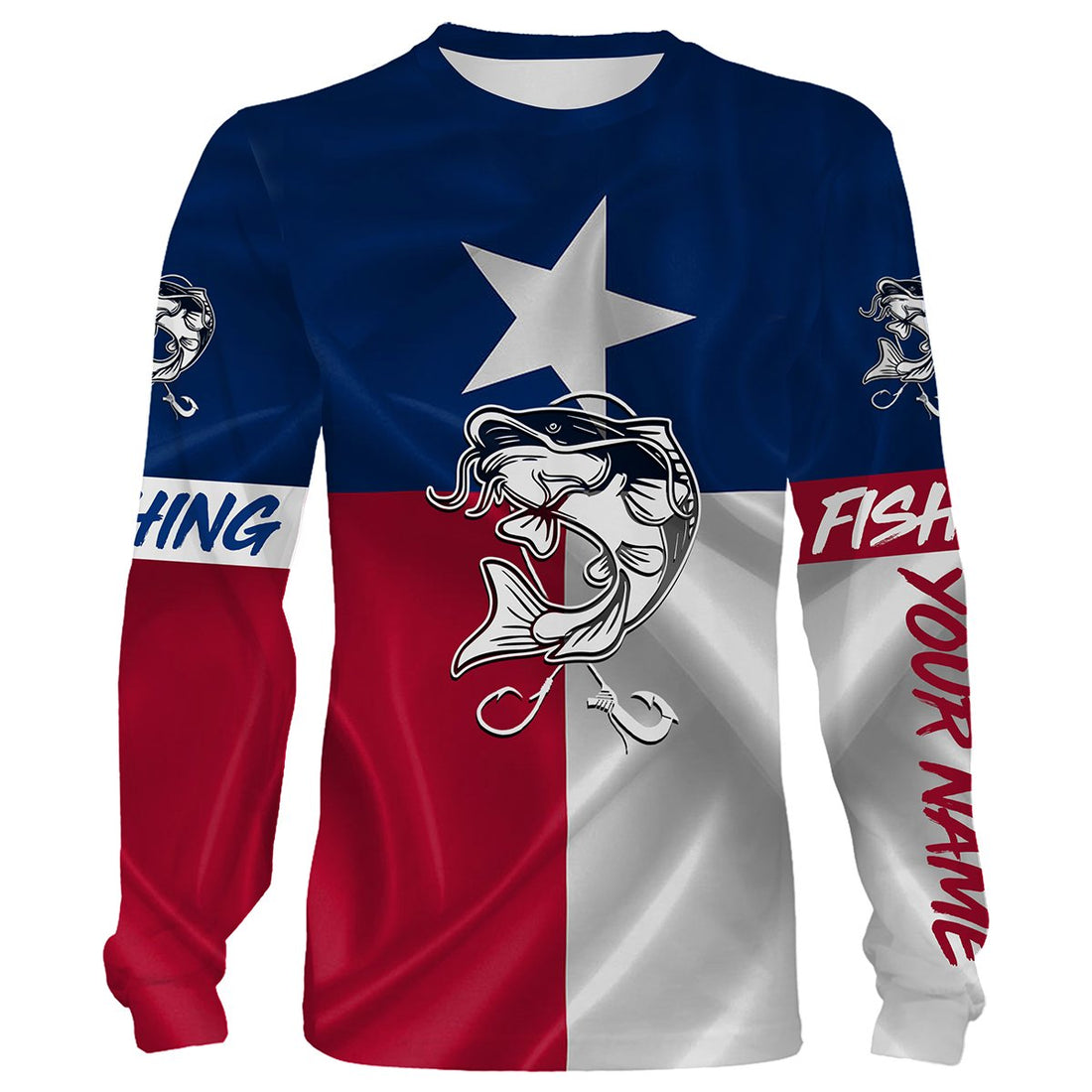 Catfish Tattoo fishing Texas Flag 3D All Over print saltwater personalized fishing apparel for Adult and kid NQS445