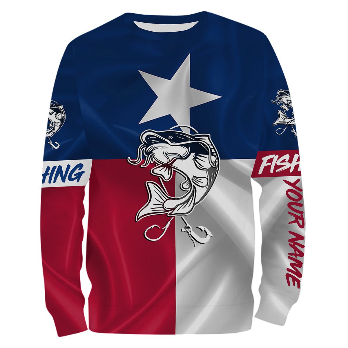 Catfish Tattoo fishing Texas Flag 3D All Over print saltwater personalized fishing apparel for Adult and kid NQS445