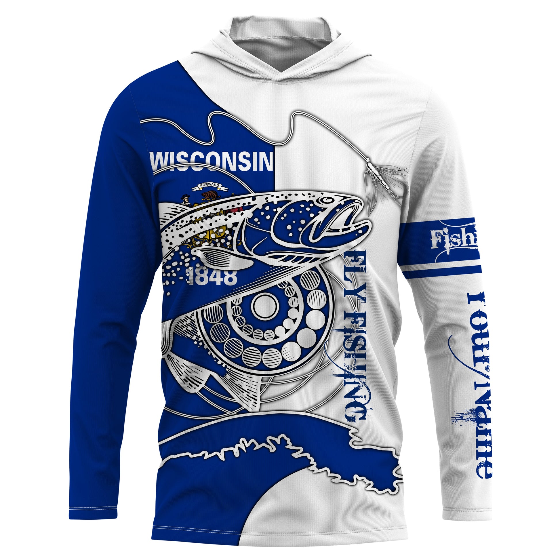 Trouts fly fishing WI Wisconsin custom name sun protection UPF 30+ performance fishing NQS3603