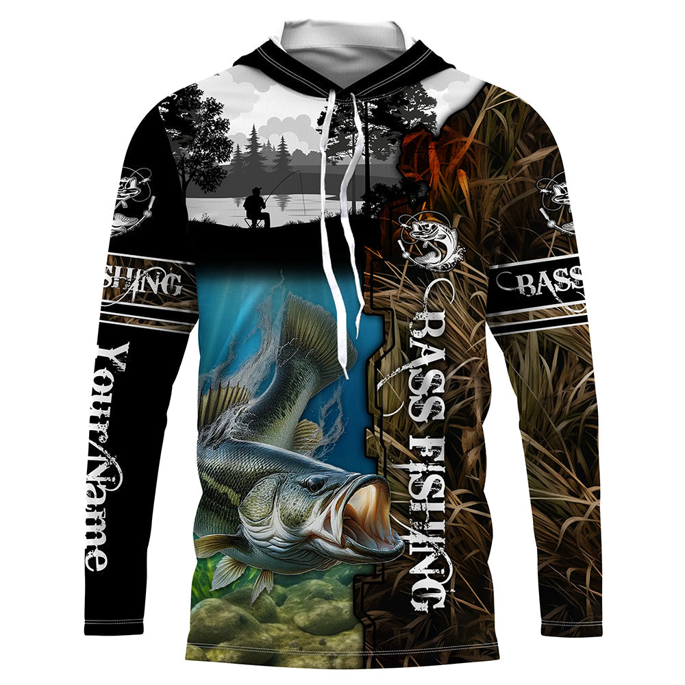 Largemouth Bass Fishing Camo UV protection customize name long sleeves fishing NQS712