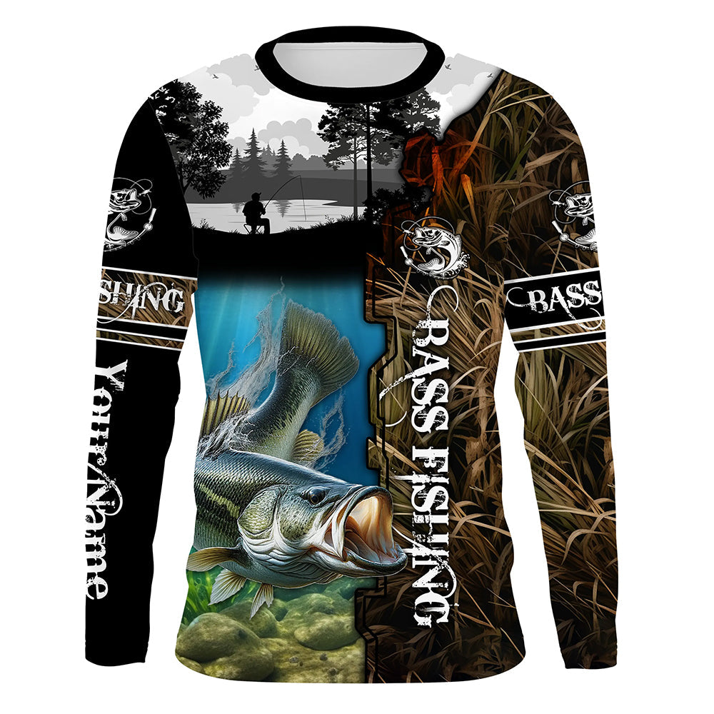 Largemouth Bass Fishing Camo UV protection customize name long sleeves fishing NQS712