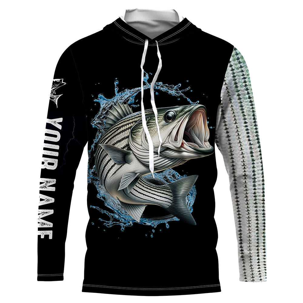 Striped Bass fishing scales Customize name black long sleeves fishing NQS833