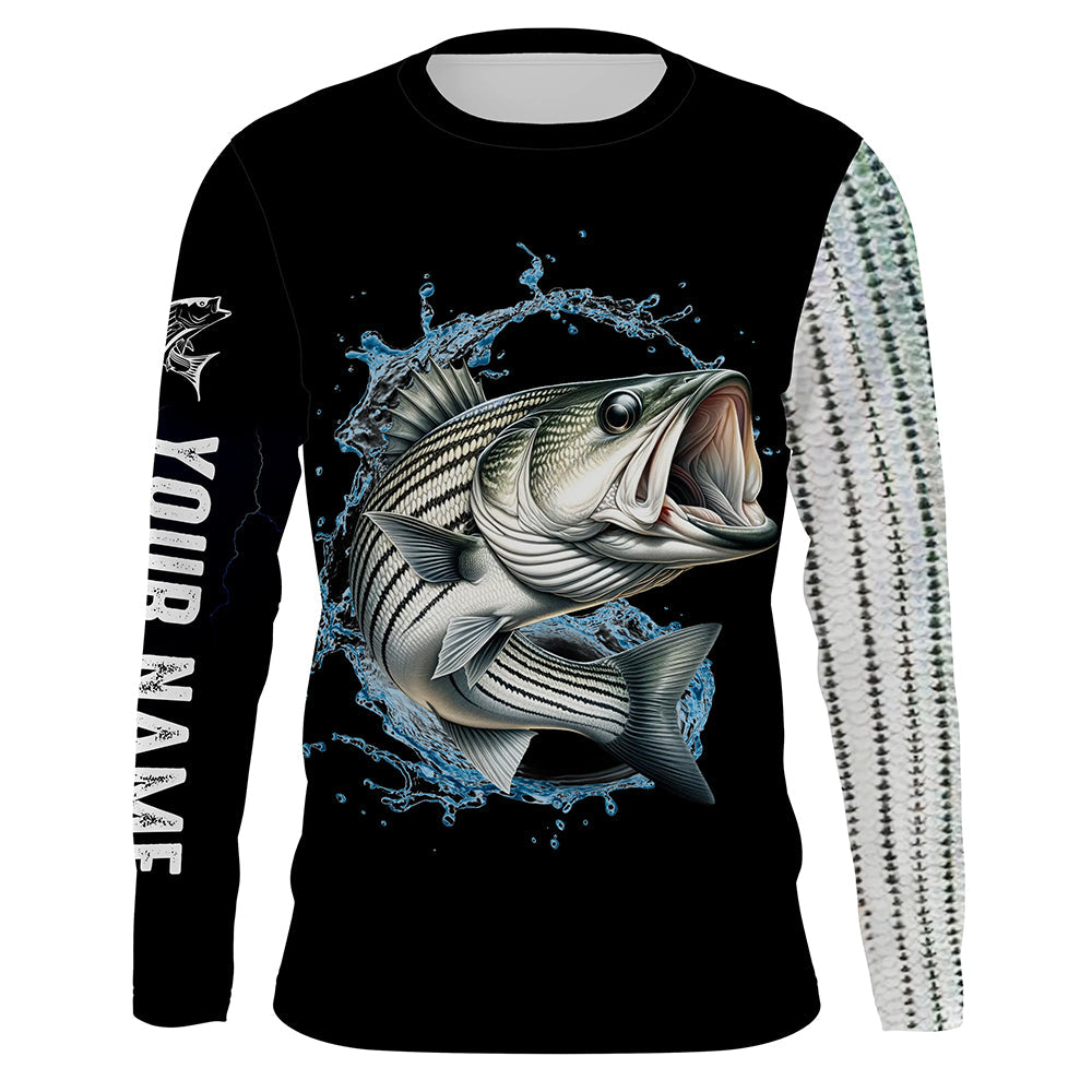 Striped Bass fishing scales Customize name black long sleeves fishing NQS833