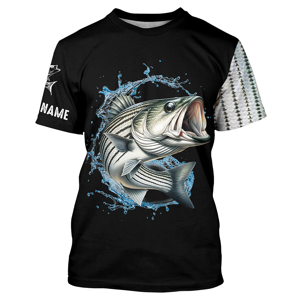 Striped Bass fishing scales Customize name black long sleeves fishing NQS833
